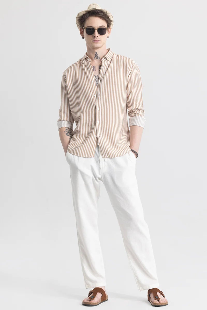 SNITCH Stripehaven Beige Striped Shirt - Image 3